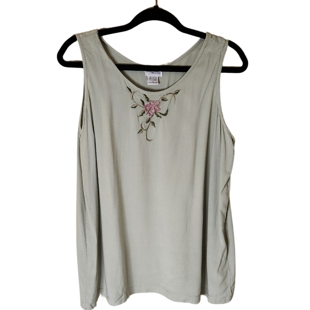 Florissant NY Vintage Sage Tank Embroidery Sleeveless Sz L